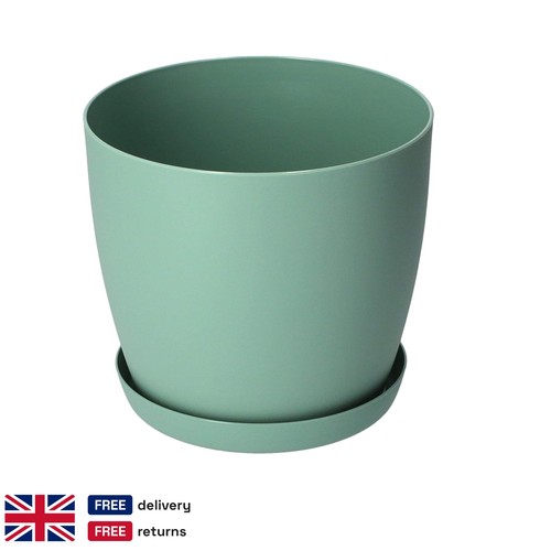 Green matte plastic plant - green, pot