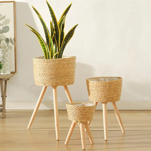Woven plant pot with wooden - woven,