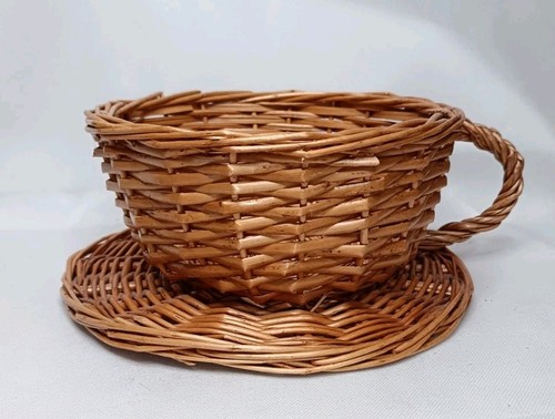 Wicker teacup planter basket - teacup,